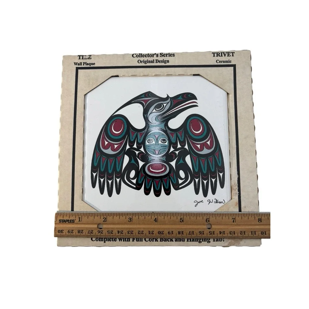 Joe Wilson Ceramic Trivet Wall Plaque Raven Bird Design Indigenous Art Canada
